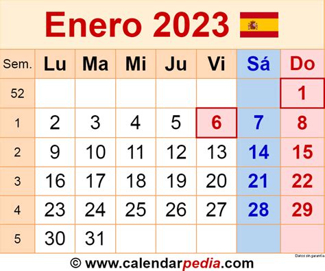 Calendario Enero 2023 En Word Excel Y PDF Calendarpedia