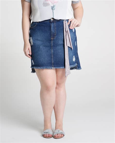 Riachuelo Saia Curta Jeans Plus Size Assim Trica Denim M Dio