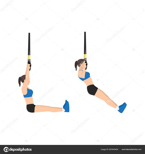 Mujer Haciendo Ejercicios Trx Pull Ups Ilustración Vectorial Plana