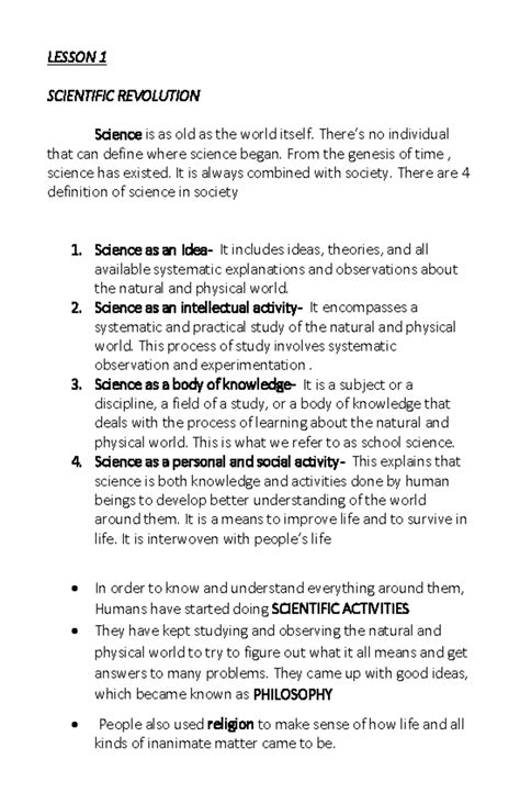 STS Reviewer LESSON 1 SCIENTIFIC REVOLUTION Science Is As Old As The