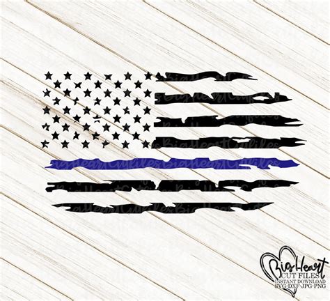 Distressed Police Flag Svgpngdxfinstant Download Thin Etsy