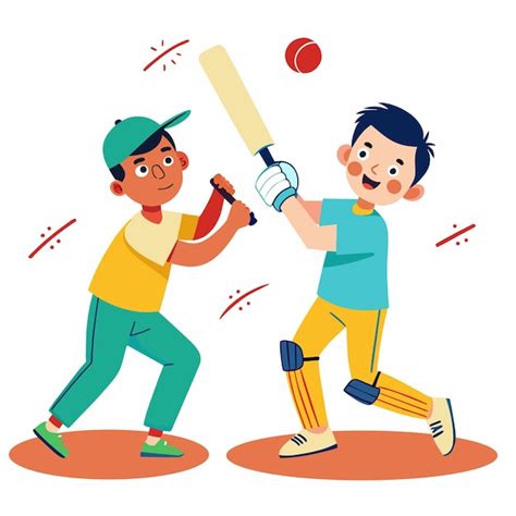 Premium Vector Two Boys Playing Cricket Vector Illustration Children