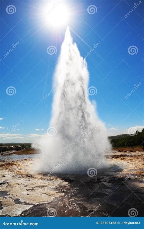 Strokkur Geyser Eruption Natural Hot Spring Pulsing In National Park