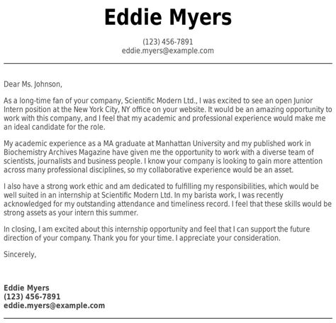 Cover Letter Sample Internship College