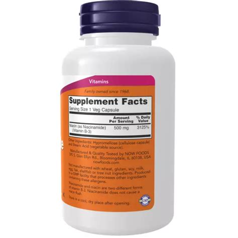 Niacinamide Niacina Vitamina B 3 500 Mg 100 Veg Caps Now Foods