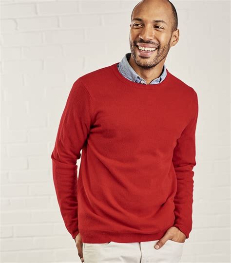 Red | Mens Cashmere & Merino Crew Neck Sweater | WoolOvers US