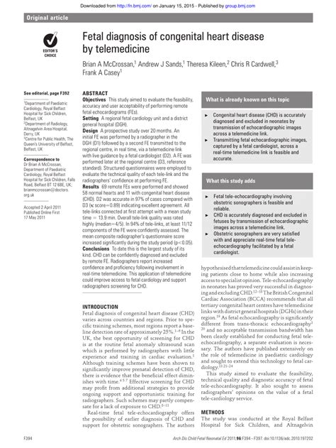 Pdf Fetal Diagnosis Of Congenital Heart Disease By Telemedicine