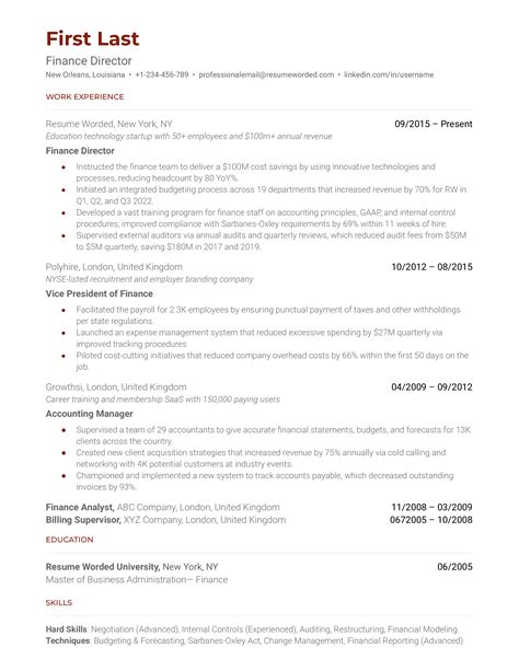 Finance Director Resume Examples For Resume Worded