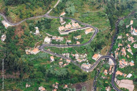 Curvy Road From Above Curral Das Freiras Madeira Portugal Valley Of