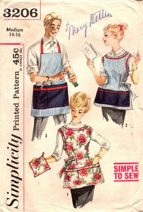 1950s Simplicity 3206 Vintage Sewing Pattern Misses And Mens Apron And