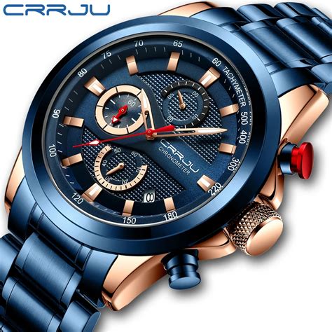 CRRJU Business Mens Watches Waterproof Quartz Wristwatch Stainless