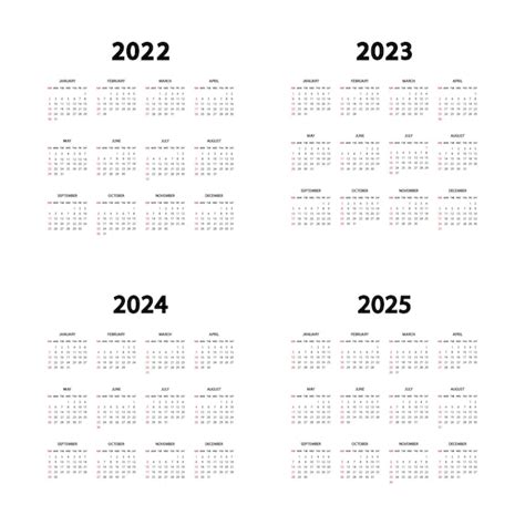 Calendario 2022 2023 2024 E 2025 Anni La Settimana Inizia Domenica