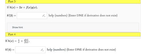 Solved If H X Xf X 4g X H′ 1 Help Numbers Enter Dne