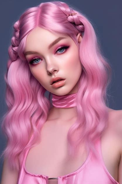 Premium Ai Image A Girl With Pink Hair And Pink Hair