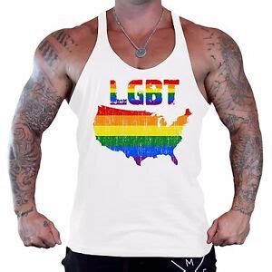 Men S Rainbow LGBT USA Map Workout Stringer Tank Top Gay Pride Fitness