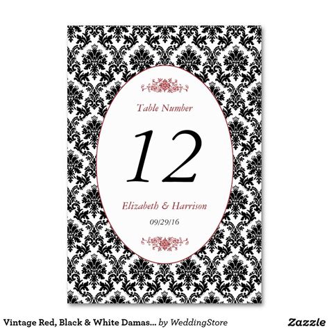 Vintage Red Black White Damask Weddin Table No Table Number