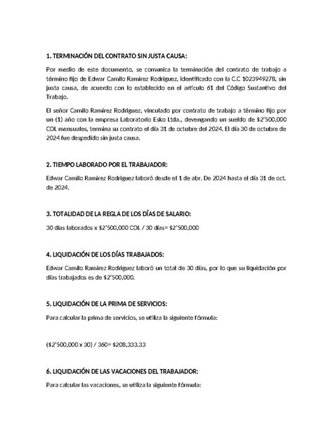 Terminacion Contrato 1 TerminaciÓn Del Contrato Sin Justa Causa Por Medio De Este Documento