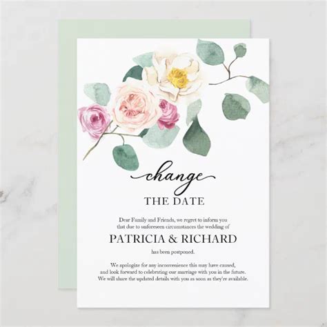 Eucalyptus Change Of Plans Wedding Postponement Invitation Zazzle