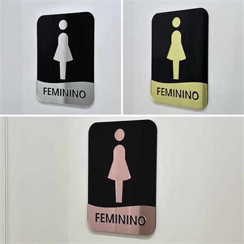 Placa De Identifica O Para Banheiros Feminino Acr Lico Preto