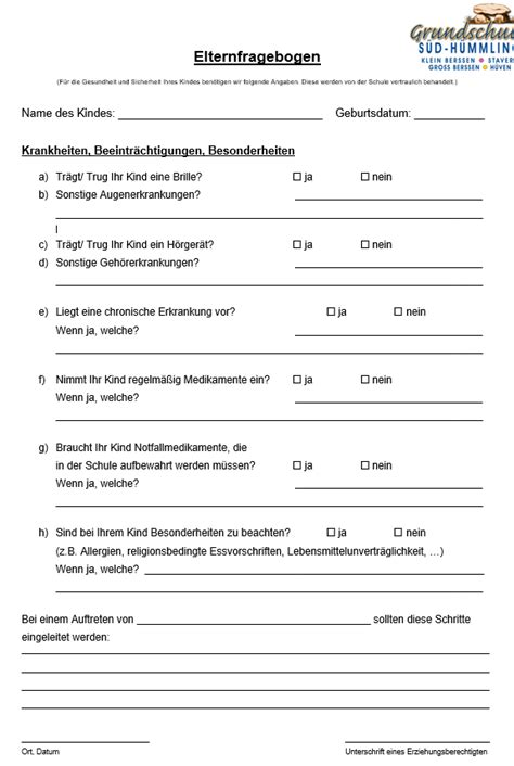 Elternfragebogen Grundschule Süd Hümmling