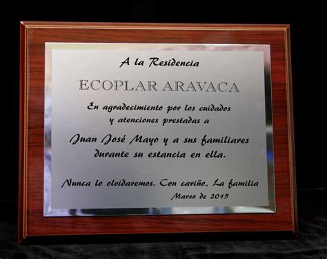 Placas Conmemorativas Placa Agradecimiento