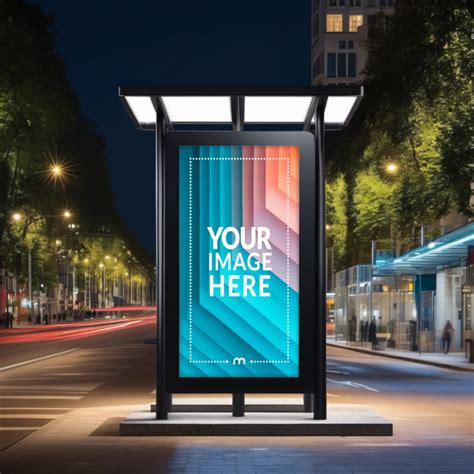 Vertical Billboard Mockup On Street On Shopping Road At Night