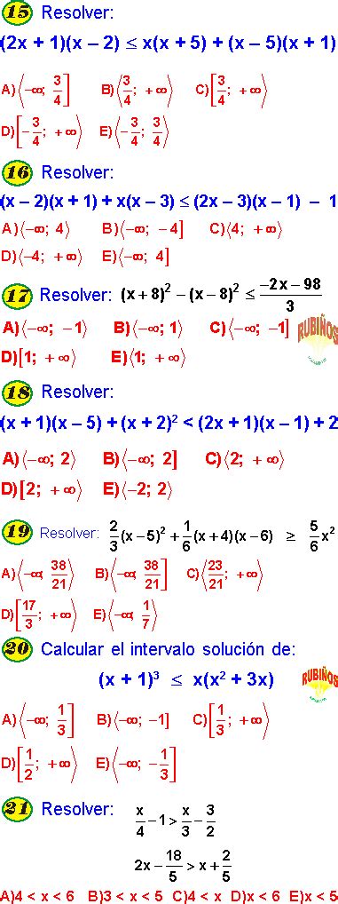 Inecuaciones Lineales Ejercicios Resueltos Y Para Resolver Pdf