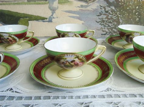 Set Of Antique Cups And Saucers Royal Austria Porcelain Oscar Edgar