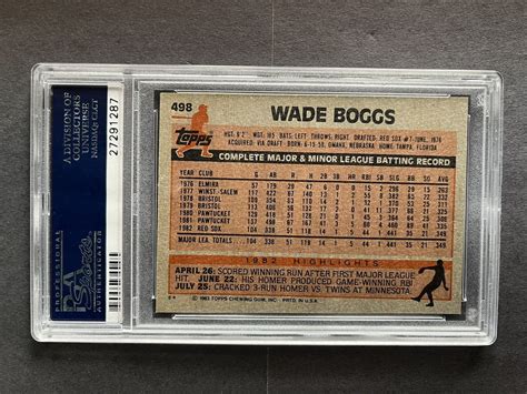 Topps Wade Boggs Boston Red Sox Psa Nm Rc Rookie Card Hof