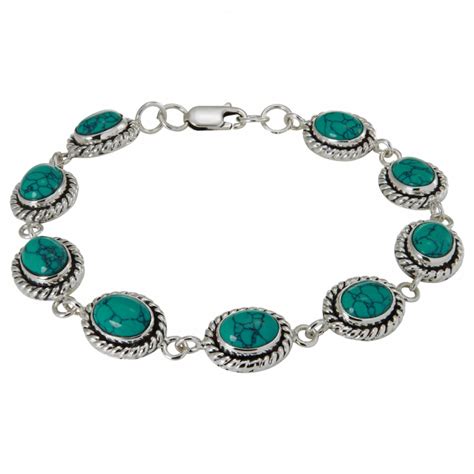 Bracelet Turquoise Reconstitu E Ovale Argent Ref