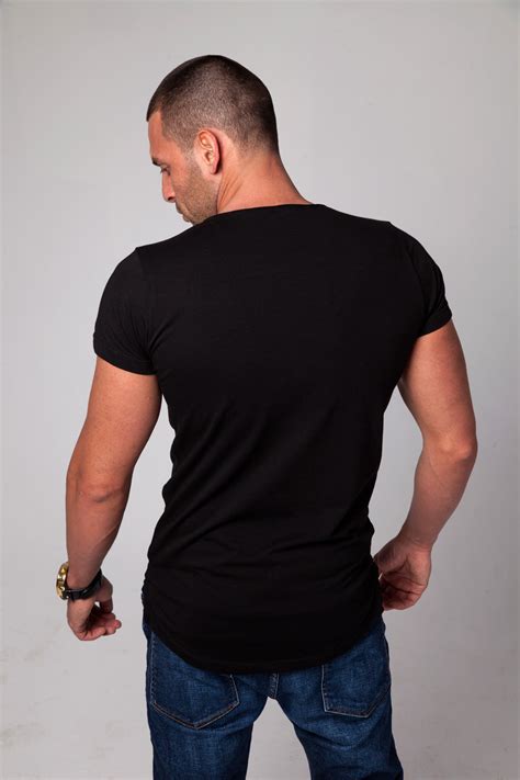 Mens Plain Black Round Neck T Shirt Longline Tee Rb Design Store