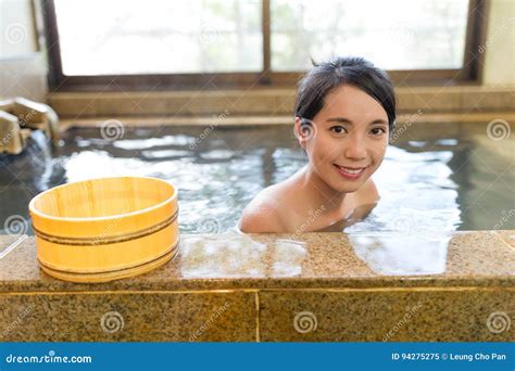 Woman Taking Bath In The Japanese Onsen Stock Image Image Of Sleep Outdoor 94275275