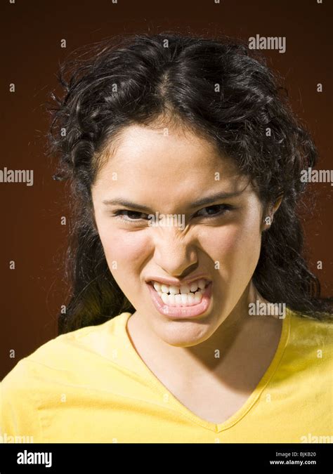 Portrait Of A Woman Snarling Stock Photo Alamy