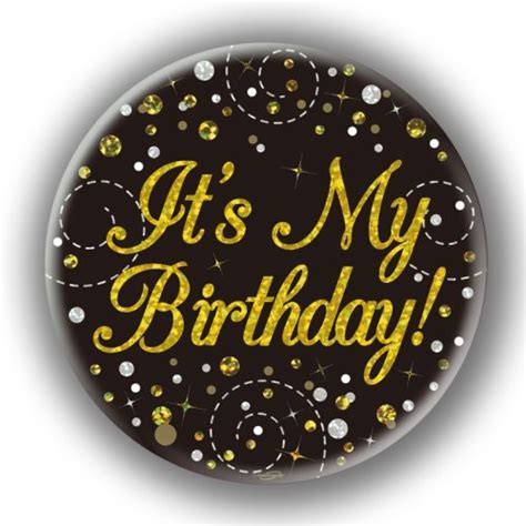 Holographic Badge Happy Birthday Sparkling Fizz Black And Gold