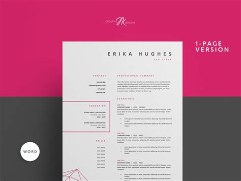 Pink Resume Template Resume Template Word Modern Resume - Etsy