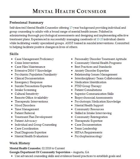 Mental Health Counselor Resume Example