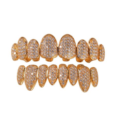 2020 Full Diamond Teeth Grillz Men Gold Plated Hip Hop Jewelry Iced Out