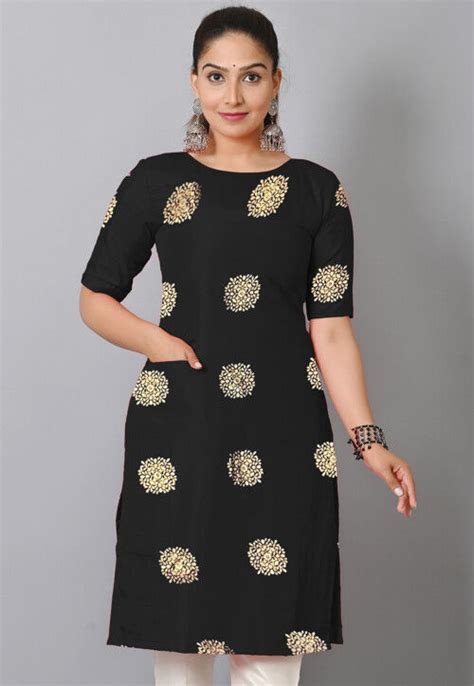 Buy Foil Printed Kota Silk Straight Kurta In Black Online Tjw2236 Utsav Fashion