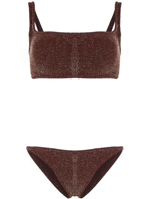 Hunza G Xandra Square Neck Bikini In Brown Modesens