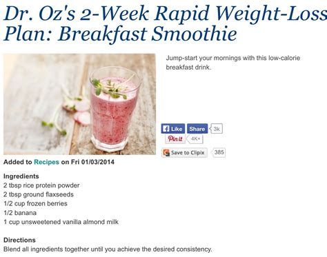 Dr Oz Weight Loss Breakfast Smoothie Juice Recipes To Try