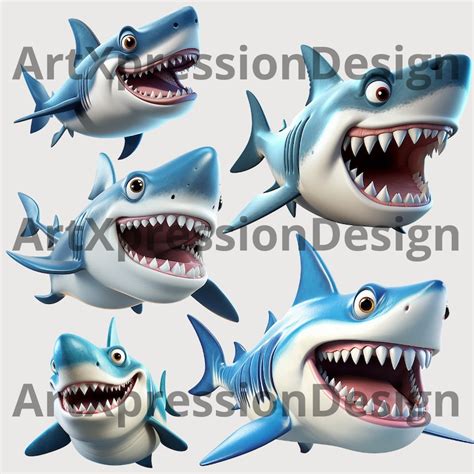 Sharks Clipart Cute Cartoon Clipart Sharks Clipart Set Sharks Instant