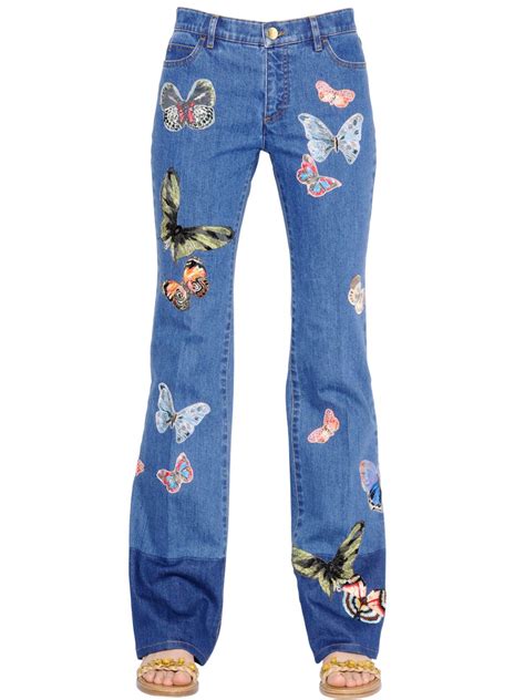 Valentino Butterfly Patches Cotton Denim Jeans In Blue Lyst