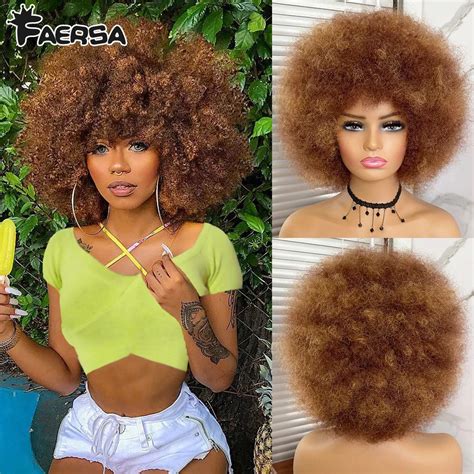 Perucas Encaracoladas Perversos Do Afro Do Cabelo Curto Franja Para