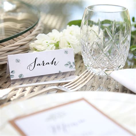 Personalised Eucalyptus Place Name Cards Folded Wedding Etsy