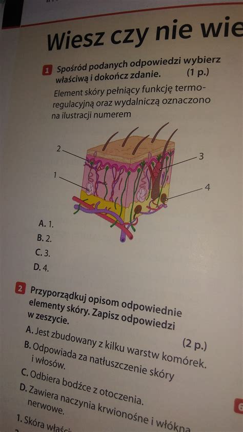 Zadanie 1 dział Skóra powłoka organizmu Brainly pl