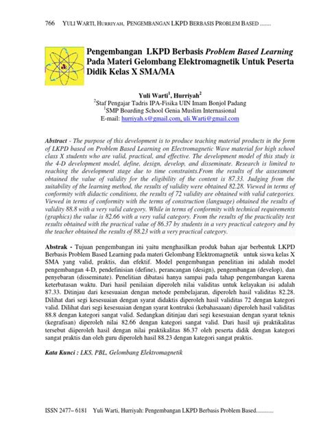 Pengembangan Lkpd Berbasis Problem Based Learning Pada Materi Gelombang Elektromagnetik Untuk