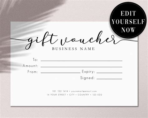 Printable T Voucher Certificate Card Editable Template Etsy Australia