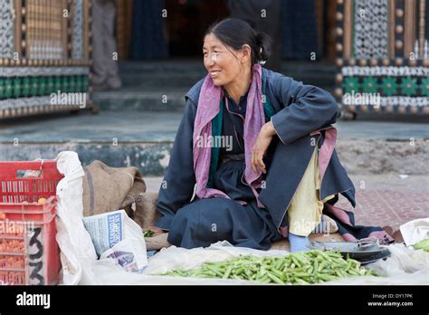 Leh Ladakh India South Asia Female Vendor Selling Fruit And