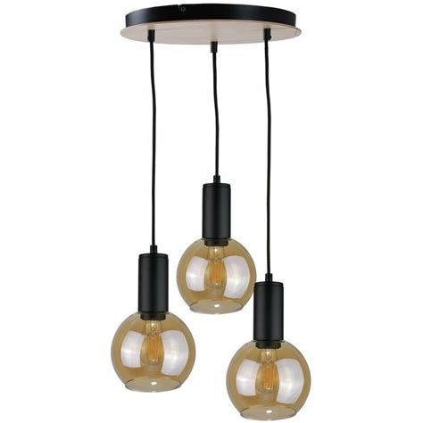 Keter Jantar Cluster Pendant Ceiling Light Wood 30cm 3x E27