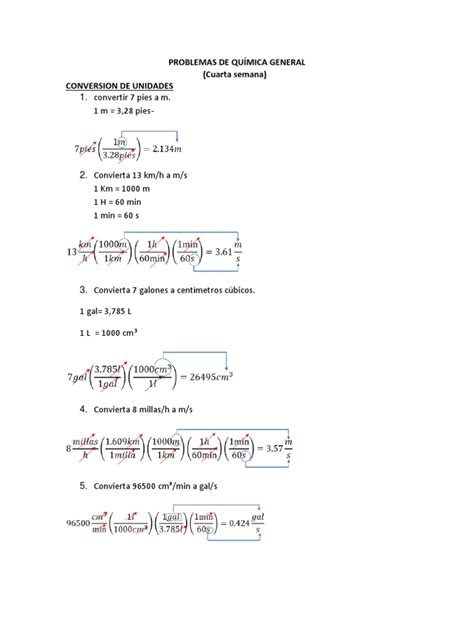 Problemas De Química General Cuarta Semana Conversiones De Unidades Notación Científica